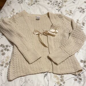 Old Navy Cream Knit Cardigan with Satin Bow